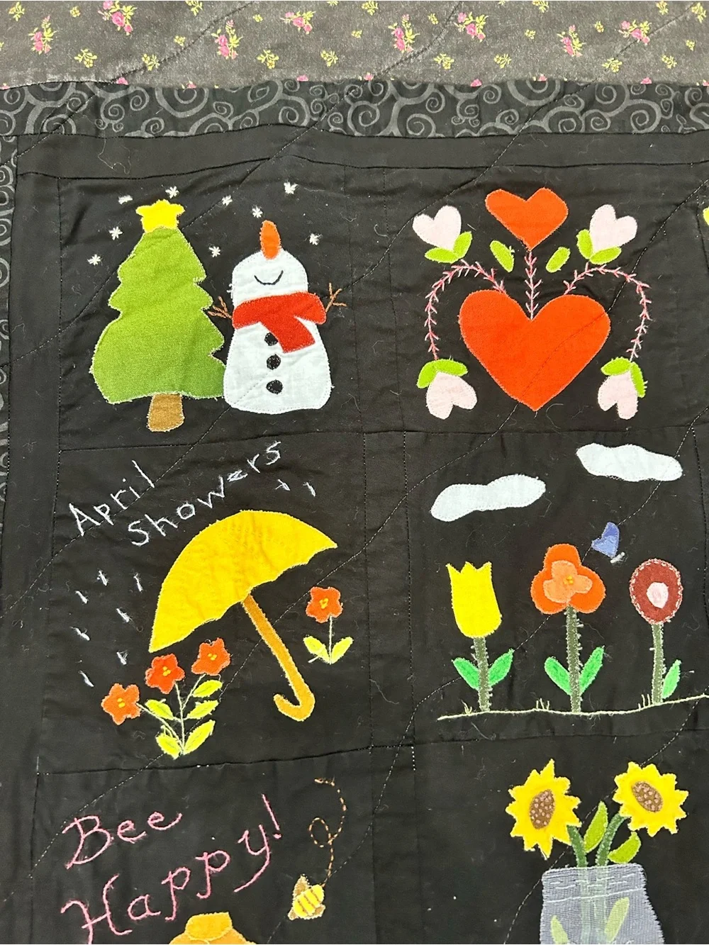 Handmade Four Seasons Applique Quilt Wall Hanging 45x48